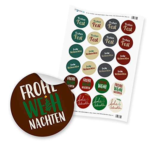 24 x Sticker „Frohe Weihnachten Mix“ (Motiv 51) Geschenkaufkleber runde Etiketten 4cm Aufkleber Deko Präsent von itenga