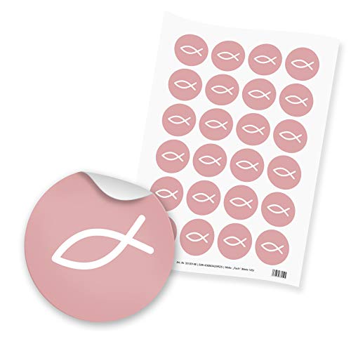 24x itenga Sticker Aufkleber Fisch Taufe Kommunion Konfirmation Firmung Gastgeschenk für Jungen und Mädchen (Altrosa) von itenga