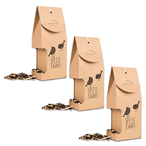itenga 3X Wunderle Speisekammer - Vogelhaus mit Spenderfunktion für Wildvögel, 200g Wildvogelfutter, Naturpappe aus nachhaltiger Forstwirtschaft, Made in Germany von itenga
