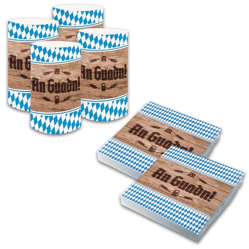 SET 40x itenga Servietten und 6x Windlicht bayrisch blau weiß Schee dass'd do bist/An Guadn 30 x 30cm 3-lagig 4 für Oktoberfest Grillfeste und andere Feiern von itenga