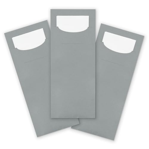 itenga 100x Bestecktasche aus Papier mit weißer Serviette Gastronomie Veranstaltung Feier… (grau) von itenga