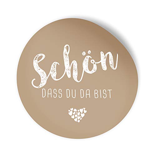 itenga 100x Sticker Aufkleber 4cm rund Schön dass du da bist latte macchiato braun von itenga