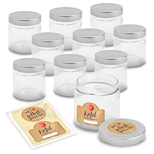itenga 10x Marmeladengläser rund 212ml und passende Marmeladensticker Apfel - Einmachgläser modernes Glas Apfelmarmelade von itenga