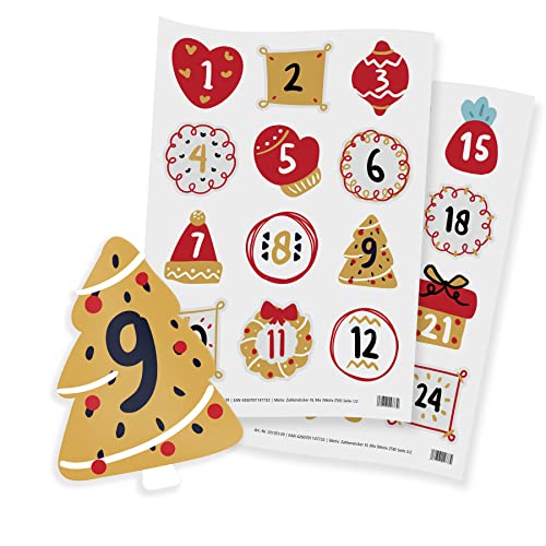 itenga 24x Adventskalenderzahlen groß 6cm Sticker Aufkleber 1 bis 24 rot gold mit Weihnachtsmotiven itenga 24x Adventskalenderzahlen groß 6cm Sticker Aufkleber 1 bis 24 rot gold mit Weihnachtsmotiven von itenga