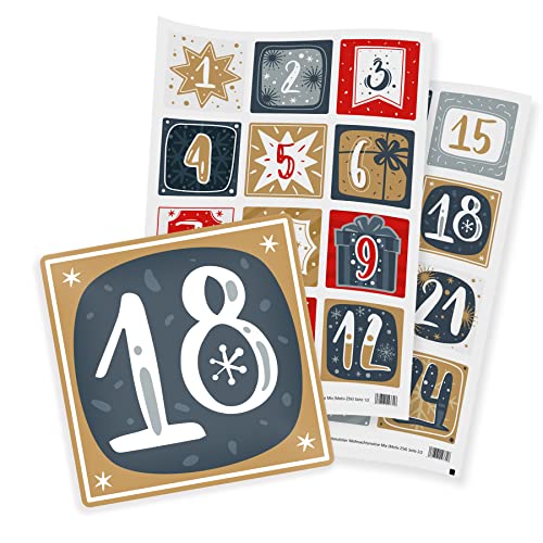 itenga 24x Adventskalenderzahlen groß 6cm eckig Sticker Aufkleber 1 bis 24 grau rot gold mit Weihnachtsmotiven itenga 24x Adventskalenderzahlen groß 6cm eckig Sticker Aufkleber 1 bis 24 grau rot gold mit Weihnachtsmotiven von itenga