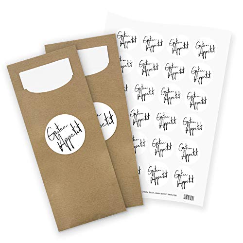 itenga 24x Bestecktasche/Pochetten braun mit Serviette + Stickerbogen Guten Appetit (Motiv 128) von itenga