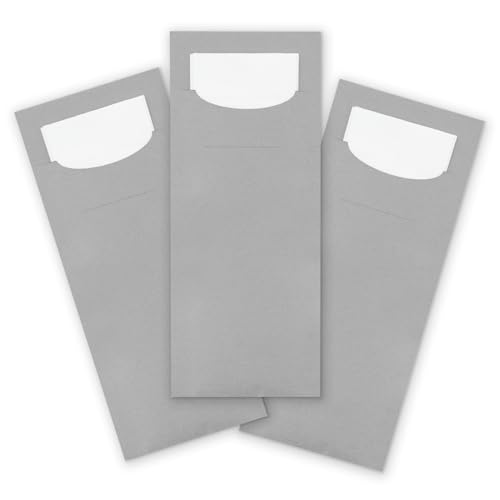 itenga 24x Bestecktasche aus Papier GRAU mit weißer Serviette Besteckserviette von itenga