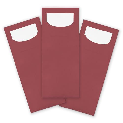 itenga 24x Bestecktasche aus Papier mit kleiner weißer Serviette Besteckserviette Pochette (bordeaux rot) von itenga