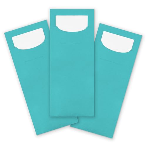 itenga 24x Bestecktasche aus Papier mit kleiner weißer Serviette Besteckserviette Pochette (türkisblau) von itenga