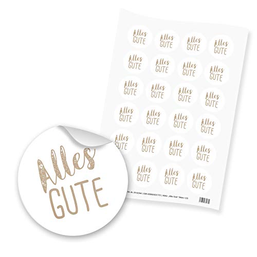 itenga 24x Sticker Aufkleber Alles Gute (Motiv 123) braun latte macchiato weiß rund 4cm auf DIN A4 Bogen von itenga