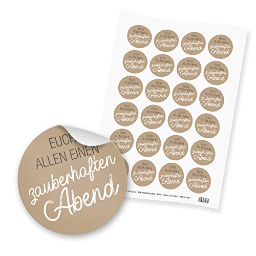 itenga 24x Sticker Aufkleber "Euch allen einen zauberhaften Abend" (Motiv 129) braun weiß - Dinner Gäste Beisammensein Essen Trinken Feier von itenga