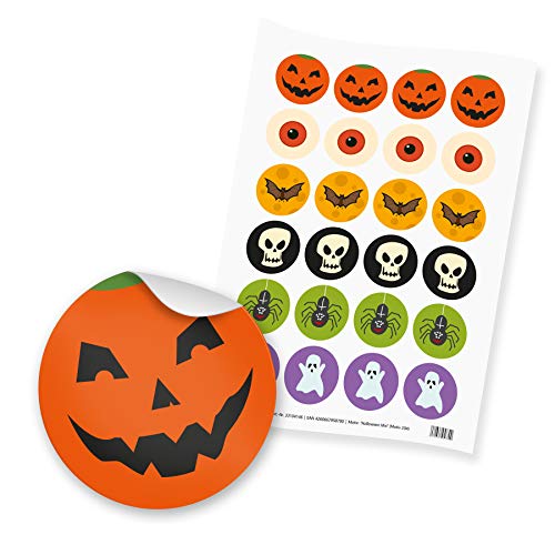 itenga 24x Sticker Aufkleber Halloween Mix aus Papier I Scrapbooking I DIN A4 Bogen I je 4.0 cm I rund, selbstklebend I ideal zum Basteln von gruseligen Gastgeschenken von itenga