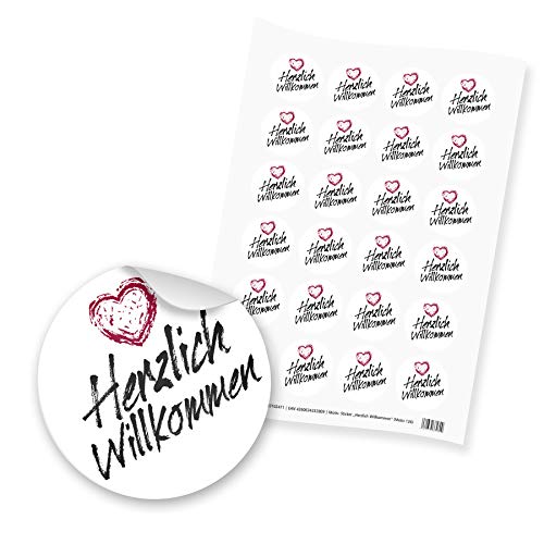 itenga 24x Sticker Aufkleber "Herzlich Willkommen" (Motiv 126) schwarz weiß rot - Dinner Gäste Beisammensein Essen Trinken Feier von itenga