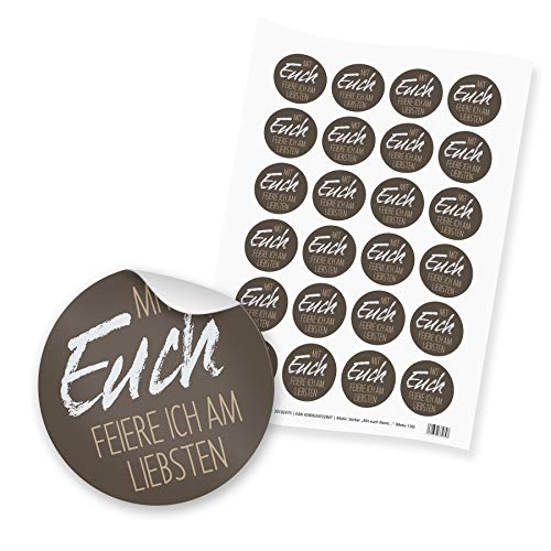itenga 24x Sticker Aufkleber "Mit euch feiere ich am liebsten" (Motiv 130) braun grau - Dinner Gäste Beisammensein Essen Trinken Feier von itenga