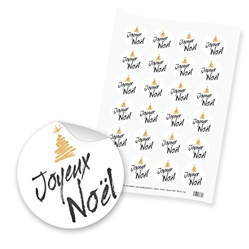 itenga 24x Sticker Aufkleber Motiv Joyeux Noël Schrift Tannenbaum Adventskalender Geschenke Dekoration Schwarz Weiß Gold von itenga