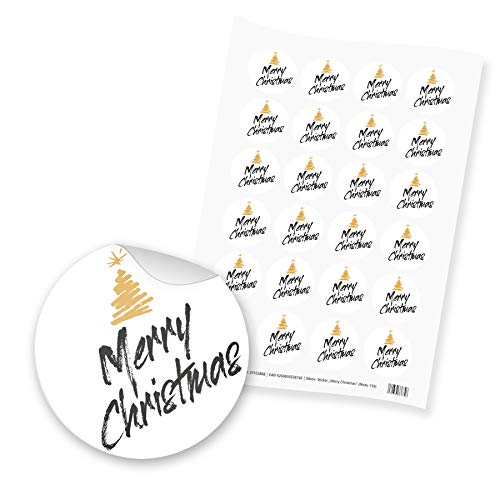 itenga 24x Sticker Aufkleber Motiv Merry Christmas Schrift Tannenbaum Adventskalender Geschenke Dekoration Schwarz Weiß Gold von itenga