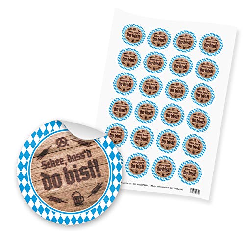itenga 24x Sticker Aufkleber Schee dass'd do bist! aus Papier I Scrapbooking, Bayern I DIN A4 Bogen I je 4.0 cm I selbstklebend I ideal zum Basteln von Gastgeschenken oder Tischdekorationen von itenga
