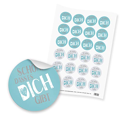 itenga 24x Sticker "Schön dass es dich gibt" (Motiv 110) grau türkis von itenga