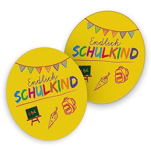 itenga 40x Bierdeckel Getränke Untersetzer Endlich Schulkind Tischdeko runde Bierdeckel aus Pappe für den Schulanfang (gelb) von itenga