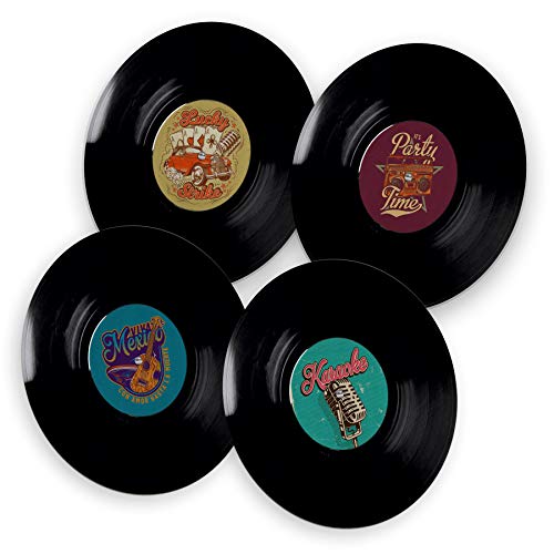 itenga 40x Bierdeckel Untersetzer Schallplatten Design Retro Tischdeko - Getränkeuntersetzer Schallplatte Vinyl Bierdeckel aus Pappe von itenga