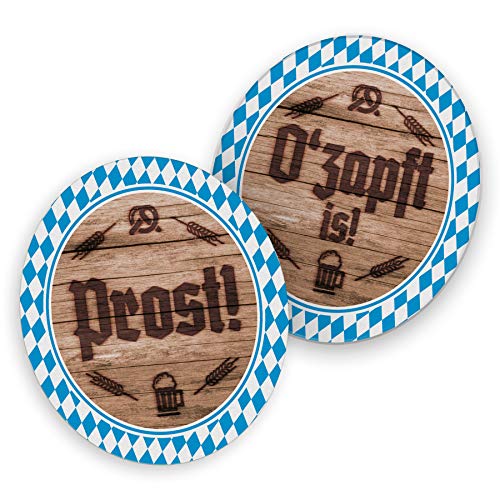 itenga 40x Bierdeckel Untersetzer aus Pappe I O'zapft is! / Prost! I rund, Ø 10,7 cm I ideal als Untersetzer bei bayrischen Anlässen, Grillpartys oder Mottopartys von itenga