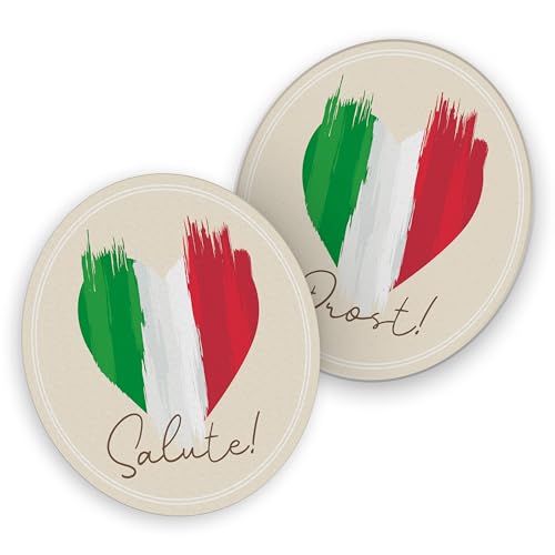 itenga 40x Bierdeckel Untersetzer aus Pappe I mit Ländermotiven und Flaggen I rund, Ø 10,7 cm I ideal als Untersetzer bei Mottopartys, Fussball, Sportveranstaltungen, Grillpartys (Italien) von itenga