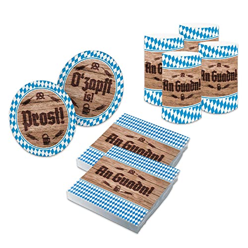 itenga 40x Serviette 40x Bierdeckel 12x Windlichter Set Oktoberfest bayrisch blau weiß Raute neu von itenga