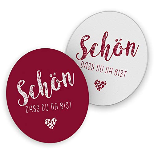 itenga 400x Bierdeckel Untersetzer Weinrot Bordeaux Schön DASS du da bist rund 10,7 cm Tischdeko für Veranstaltung Gäste Feier von itenga