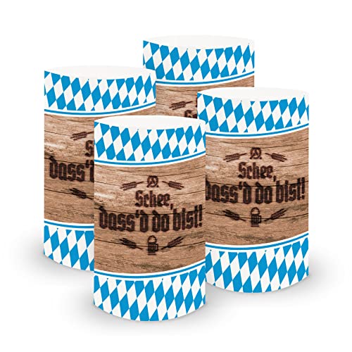 itenga 6X Windlicht Tischlicht aus Folie I Bayrisch Schee dassd do bist I 10cm I ideal als Tischdeko für bayrische Anlässe Oktoberfest, Mottoparty I geeignet für Teelichter oder LED-Kerzen von itenga