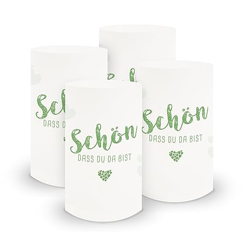 itenga 6X Windlicht Tischlicht aus Folie I Schön DASS du da bist I 10,0 x 21,0 cm I ideal als Tischdeko für Jede Feierlichkeit I geeignet für Teelichter oder LED-Kerzen (grün) von itenga
