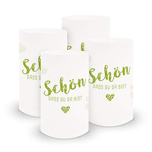 itenga 6x Windlicht Tischlicht aus Folie I Schön dass du da bist I 10,0 x 21,0 cm I ideal als Tischdeko für jede Feierlichkeit I geeignet für Teelichter oder LED-Kerzen (Hellgrün) von itenga