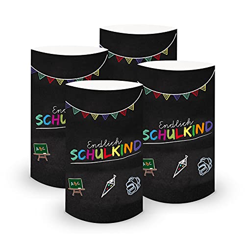 itenga 6X Windlicht Tischlicht aus Folie Schulanfang Endlich Schuldkind Tafelmotiv I 10,0 x 21,0 cm I ideal als Tischdeko I geeignet für Teelichter oder LED-Kerzen (schwarz) von itenga