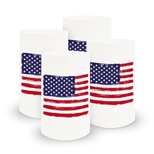 itenga 6X Windlicht Tischlicht aus Folie I USA Amerika Flagge I 6cm Durchmesser 10cm hoch I ideal als Tischdeko I geeignet für Teelichter oder LED-Kerzen von itenga