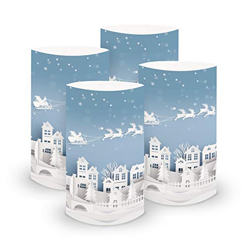 itenga 6X Windlicht Tischlicht aus Folie I Weihnachten Weihnachtsmotive I 6cm Durchmesser 10cm hoch I geeignet für Teelichter oder LED-Kerzen (Motiv Weihnachtsdorf) von itenga