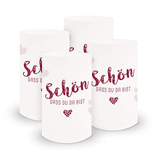 itenga 6x Windlicht Tischlicht aus Folie I Schön dass du da bist I 10,0 x 21,0 cm I ideal als Tischdeko für jede Feierlichkeit I geeignet für Teelichter oder LED-Kerzen (Dunkelrot) von itenga