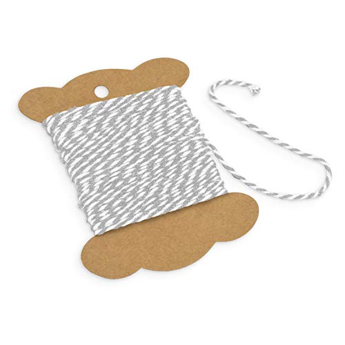 itenga Dekogarn Bastelschnur Kordel Bakers Twine Geschenkband Baumwollschnur Dekokordel für Gastgeschenke Adventskalender Geschenkverpackungen (10 m x 2 mm) (Silber/Weiß) von itenga