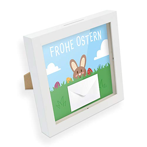 itenga Geldgeschenk I Spardose I Frohe Ostern Osterhase I Gutschein I Bilderrahmen zum Befüllen I Geschenkverpackung I inkl. Einleger und Briefumschlag zum Dekorieren von itenga