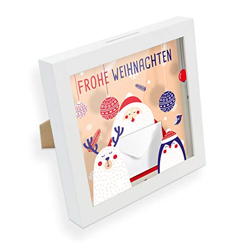 itenga Geldgeschenk I Spardose I Frohe Weihnachten Figuren I Gutschein I Bilderrahmen zum Befüllen I Geschenkverpackung I inkl. Einleger und Mini-Briefumschlag zum Dekorieren itenga Geldgeschenk I Spardose I Frohe Weihnachten Figuren I Gutschein I Bilderrahmen zum Befüllen I Geschenkverpackung I inkl. Einleger und Mini-Briefumschlag zum Dekorieren von itenga