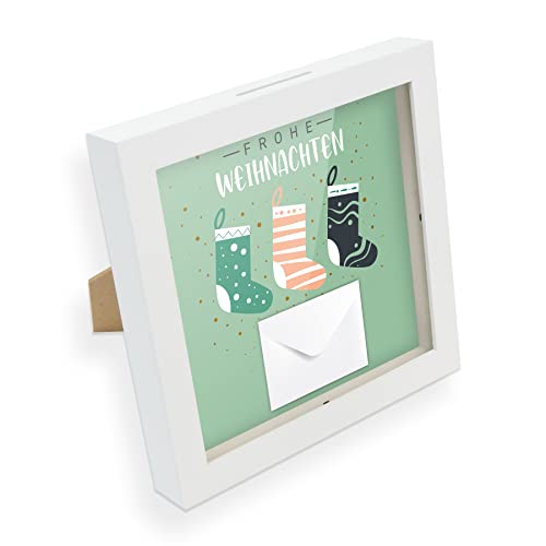 itenga Geldgeschenk I Spardose I Motiv Frohe Weihnachten Socken I Gutschein I Bilderrahmen zum Befüllen I Geschenkverpackung I inkl. Einleger und Mini-Briefumschlag zum Dekorieren itenga Geldgeschenk I Spardose I Motiv Frohe Weihnachten Socken I Gutschein I Bilderrahmen zum Befüllen I Geschenkverpackung I inkl. Einleger und Mini-Briefumschlag zum Dekorieren von itenga