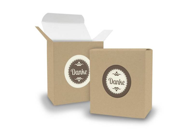 itenga Geschenkbox SET DANKE (Motiv35) 24x Faltschachtel Quader BRAUN + Sticker von itenga