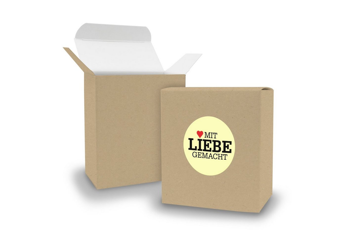 itenga Geschenkbox SET mit Liebe gemacht (Motiv8) 24x Faltschachtel Quader BRAUN + Sticke von itenga