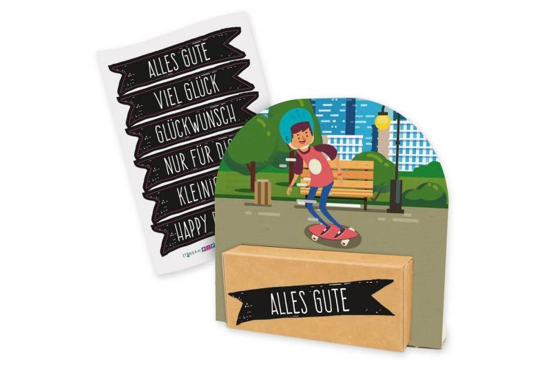 itenga Geschenkbox itenga Geldgeschenkverpackung Skateboard Skater (Motiv 39) mit Sticker von itenga