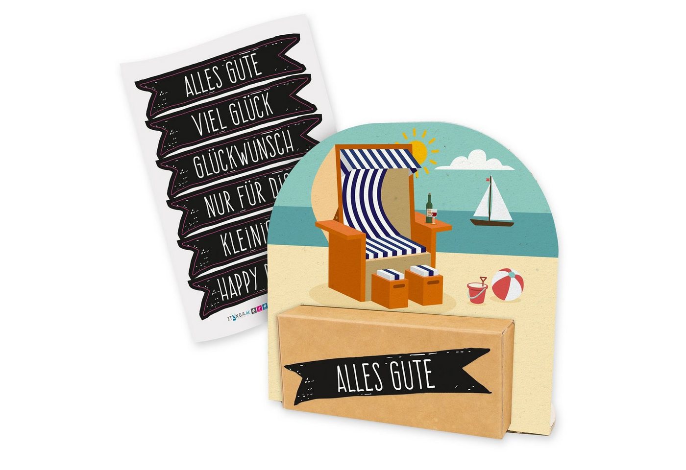 itenga Geschenkbox itenga Geldgeschenkverpackung Strandkorb Urlaub Meer Sand (Motiv 42) von itenga