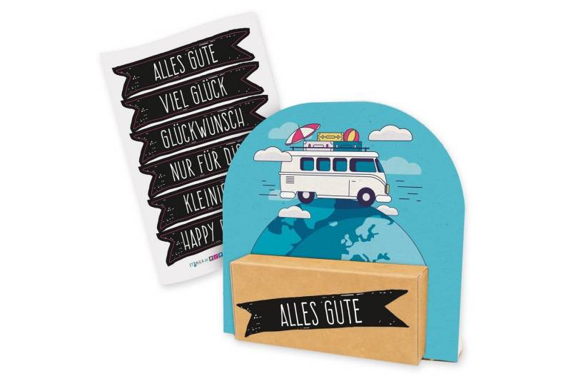 itenga Geschenkbox itenga Geldgeschenkverpackung Wohnmobil (Motiv 40) mit Stickerbogen von itenga