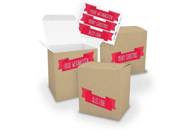 itenga Geschenkbox itenga Geschenkverpackung Set 3x XL Würfel BRAUN+ Stickerbogen Frohe W von itenga