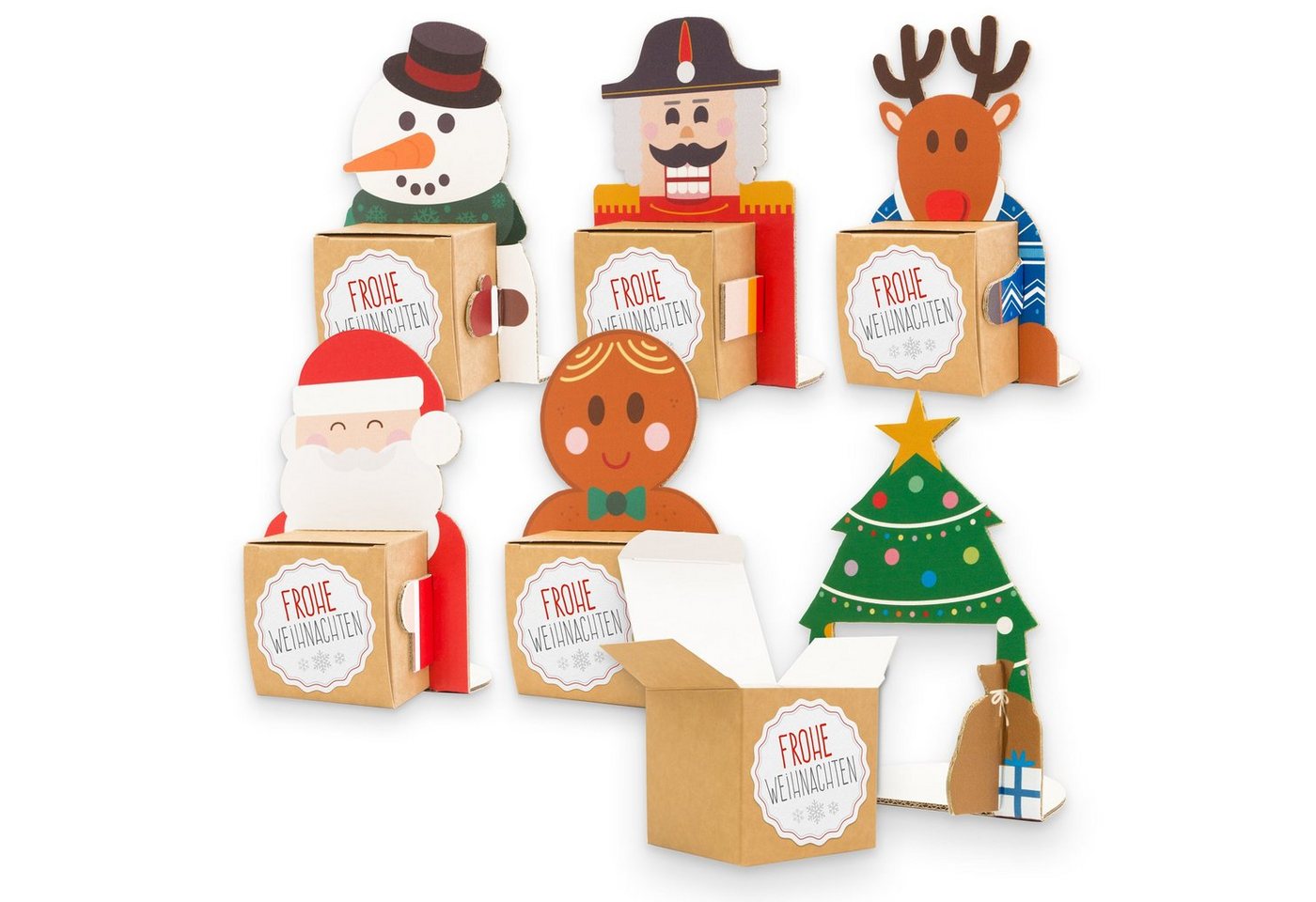 itenga Geschenkbox itenga Weihnachtsbande 6x Figuren zum Aufstellen + 6x Kartonwürfel + 6 von itenga