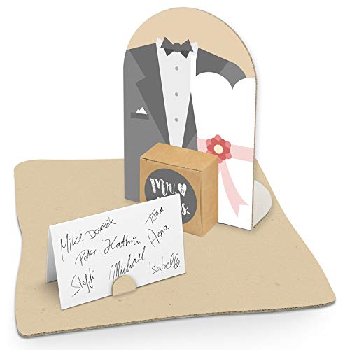 itenga Hochzeit Mr. & Mrs. Geldgeschenk Gastgeschenk Verpackung Trauung Brautpaar mit Bodenplatte, Geschenkkarte und Stickerbogen von itenga