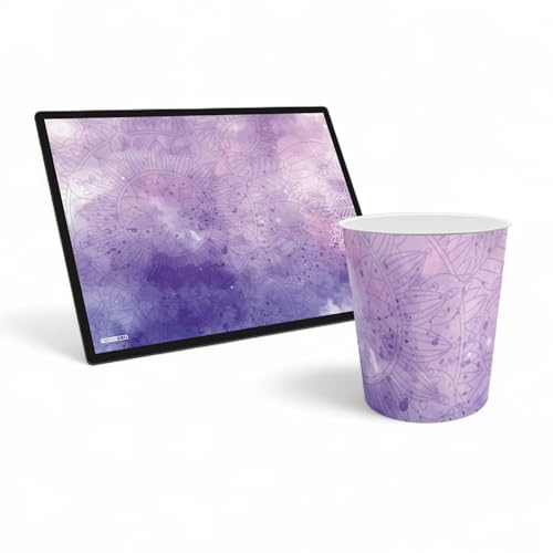 itenga Papierkorb ca. 11Liter und Schreibunterlage mit Motiv im Set - Papierkorb für Kinder und Erwachsene Büro Kinderzimmer (Motiv Mandala) von itenga