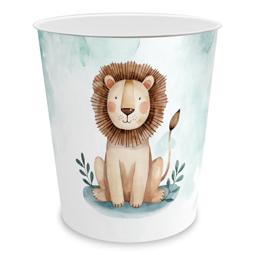 itenga Papierkorb für Kinder mit Motiv - rund ca. 11 Liter - Mülleimer fürs Kinderzimmer - stabiler Kunststoff (Motiv LÖWE) von itenga