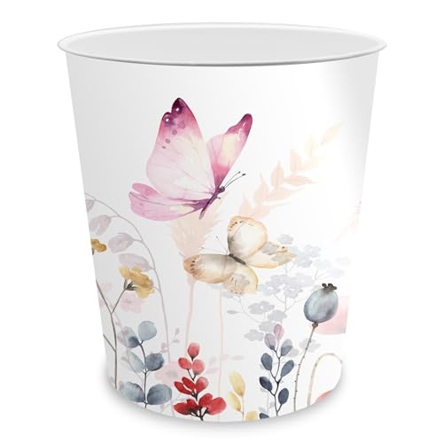 itenga Papierkorb für Kinder und Erwachsene mit Motiv - rund ca. 11 Liter - Mülleimer fürs Kinderzimmer oder Büro - stabiler Kunststoff (Motiv Schmetterling) von itenga